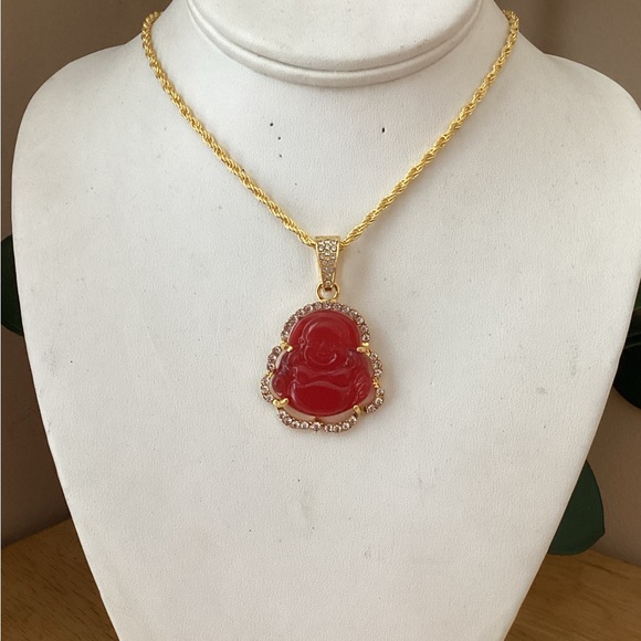 Gold and Red Buddha Pendant Necklace - Picture 5 of 10